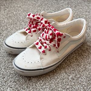 Women’s White Vans with Red Heart Laces, Size 9 (US)